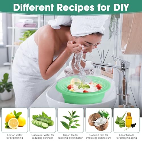 Image of (1 pic Hook) with Silicone Face Bowl for Ice with Built-in Icetray, Collapsible Face Tub for Ice Bath, Facial Ice Plunge Bowl, Ice Water Facials at Home (Green Hook)