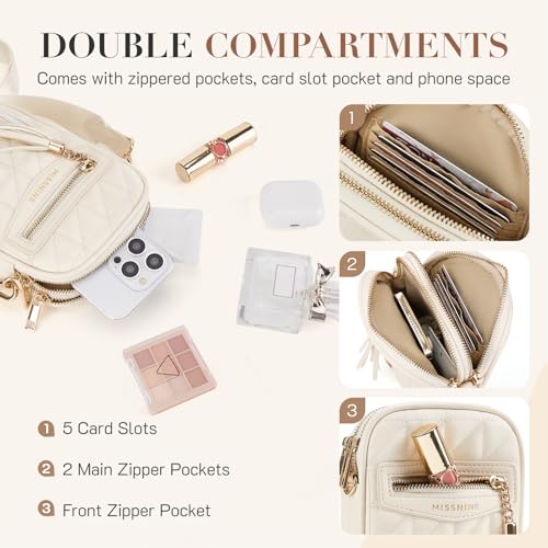 Missnine Small Crossbody Bags for Women RFID Cell Phone Purses Quilted Trendy Shoulder Purses with Wide Adjustable Strap4