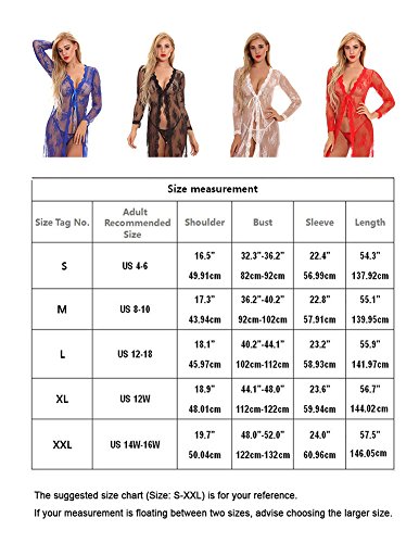 cunlin Women Sexy See Through Lace Gown Kimono Cover Up Sleepwear Set Plus Size Dress Maternity Pregnant Robe White M - Thumbnail 7