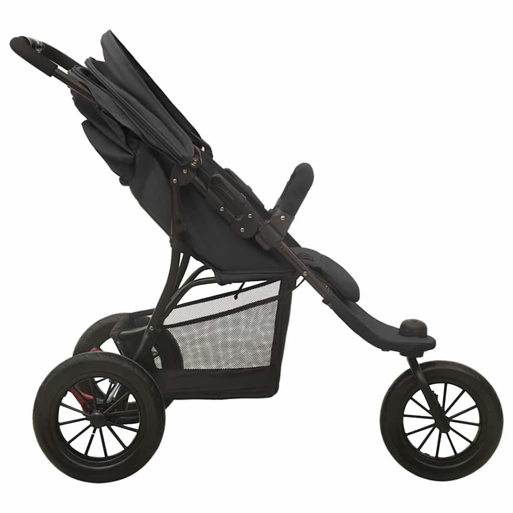 Passeggino antracite con sistema pieghevole con una sola mano, schienale e poggiapiedi regolabili, telaio leggero in acciaio per viaggi