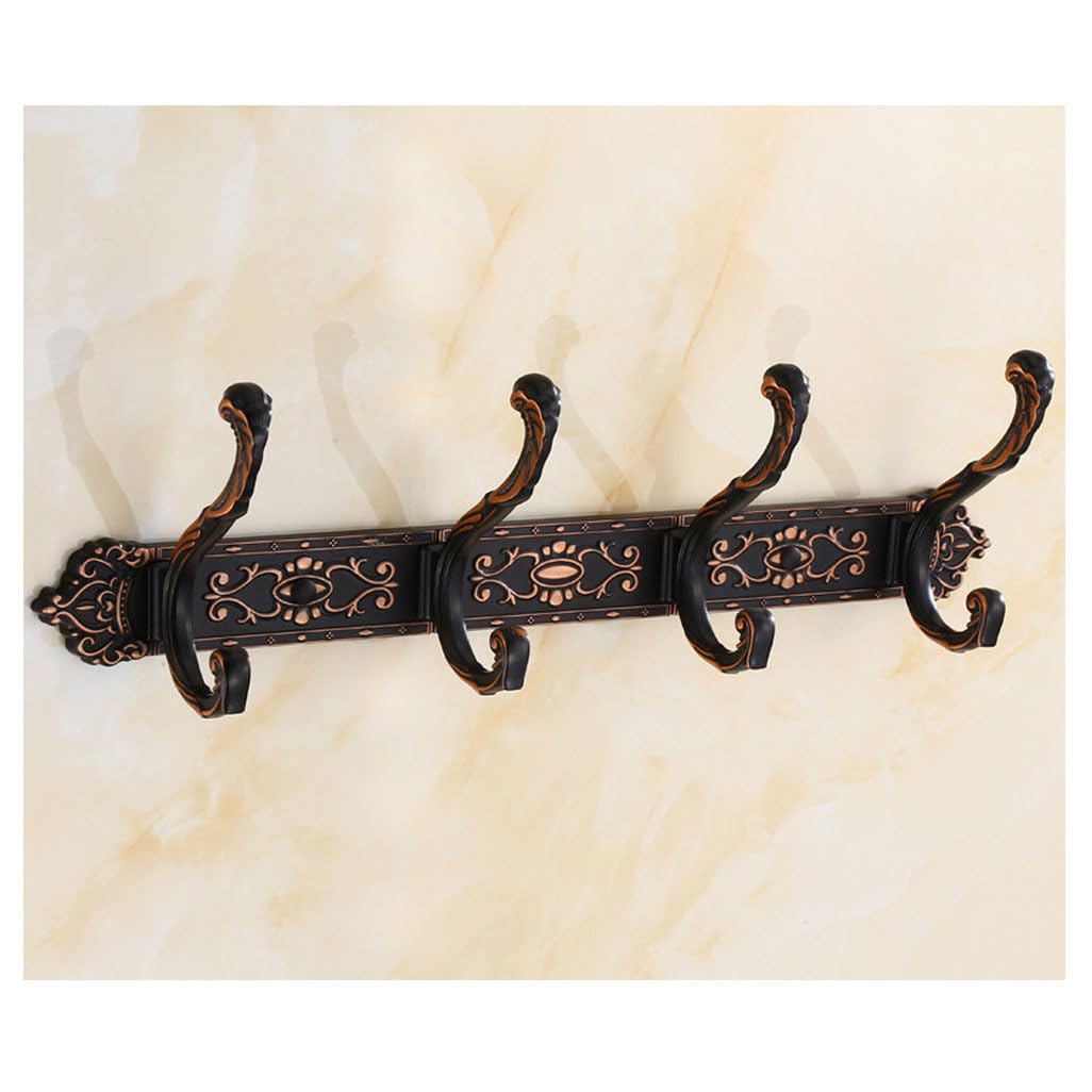 Lmysxaoz Black Vintage Metal Coat Rack Wall Mount, Aluminum Thickened Hooks Hanging Rail Clothes Towel Racks For Bathroom Entryway Bedroom Behind The Door 4Hook