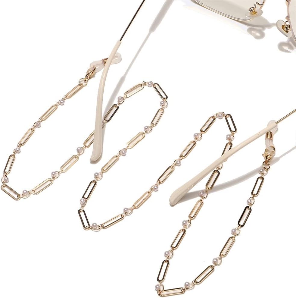 Handmade Chain Metal Eyeglass Rope Gold Pearl Oval Clip Bead