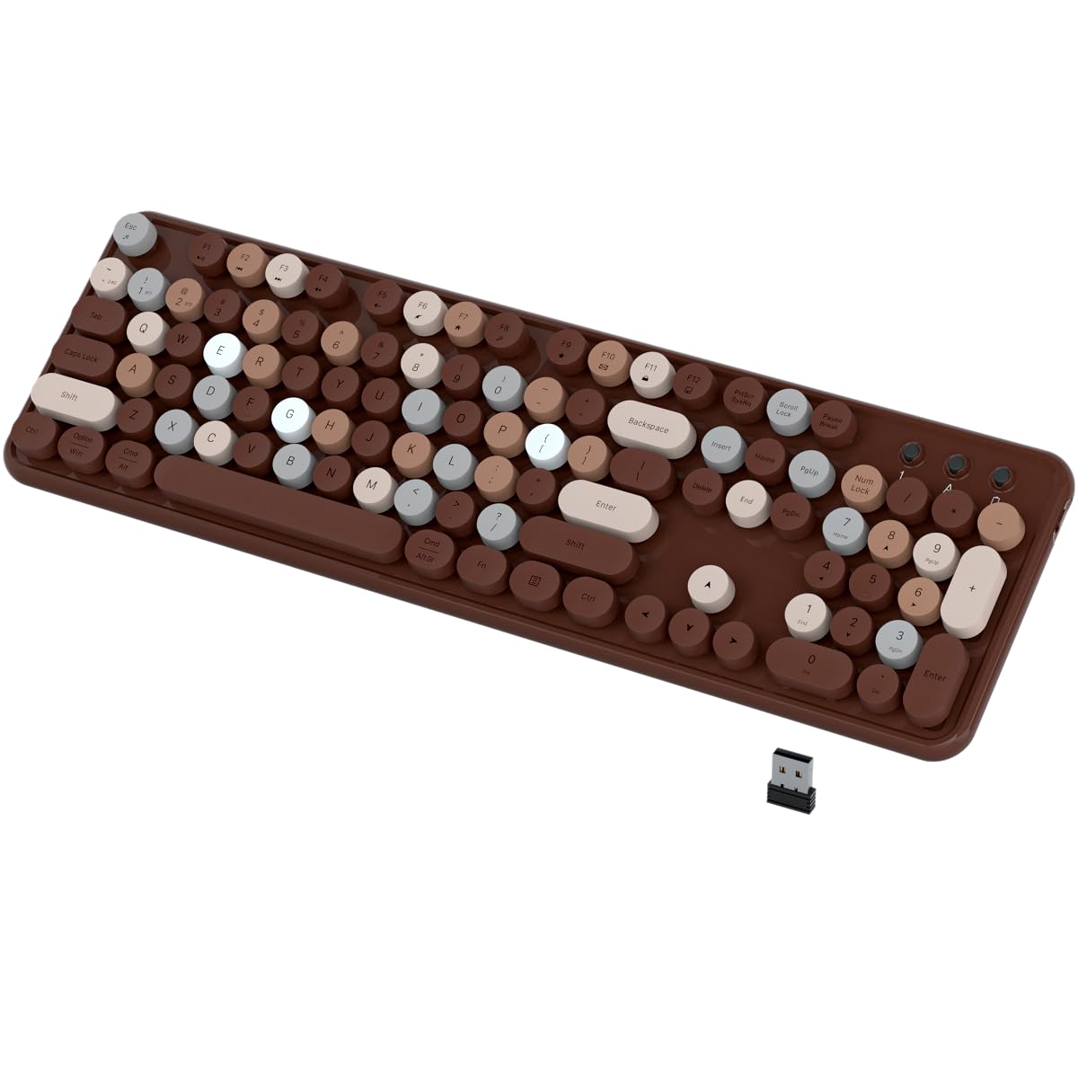 JAMfit Dual Mode Wireless Bluetooth Keyboard, Retro Typewriter Cute Round Floating Keycaps 104 Keys Colorful Keyboard Support Multi Devices for Ipad Pc Laptop Phones(Coffee-Colorful)