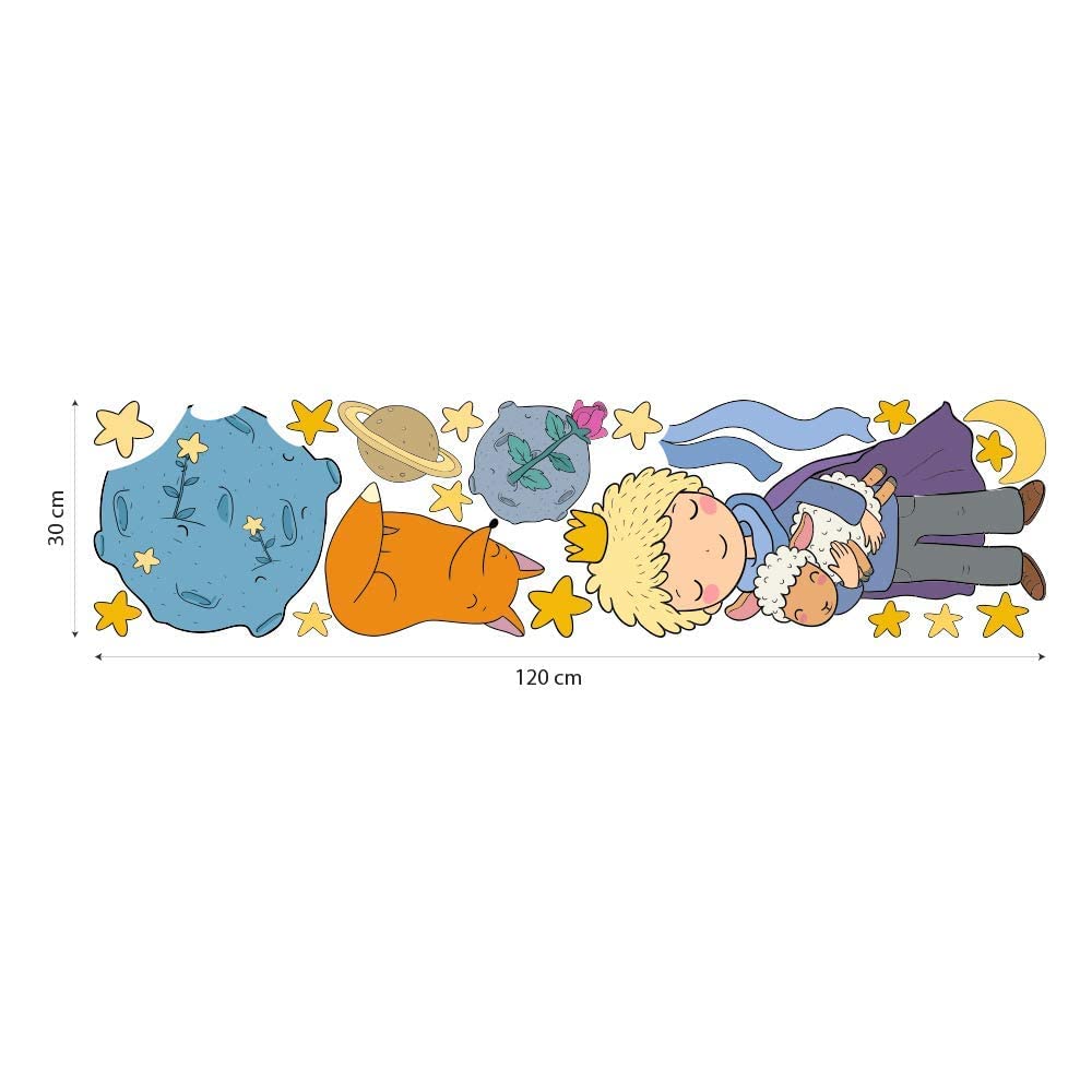 kina R00561 Adesivi Murali Soffice Effetto Tessuto Riposizionabile Favola Il Piccolo Principe Decorazione Muro Bambino Neonato Cameretta Asilo Nido Carta da Parati Adesiva - misura 120x30 cm