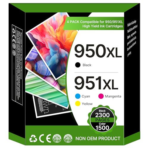 950XL 951XL Druckerpatronen Multipack Kompatible für HP 950 951 Patronen für HP Officejet Pro 8620 8600 8610 8615 8100 8616 276dw 8625 8630 8640 8660 251dw (Schwarz Cyan Magenta Gelb, 4er-Pack) 950XL 951XL Druckerpatronen Multipack Kompatible für HP 950 951 Patronen für HP Officejet Pro 8620 8600 8610 8615 8100 8616 276dw 8625 8630 8640 8660 251dw (Schwarz Cyan Magenta Gelb, 4er-Pack)