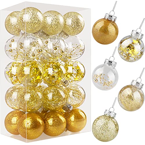 Boule de Noel Or pour Decoration Noel Sapin 6cm 30pcs, Boules de Noel Transparente Étincelants Deco Sapin Noel avec Fil de Suspension, Kit Decoration Sapin Noel pour Noël Mariage Anniversaire Fête