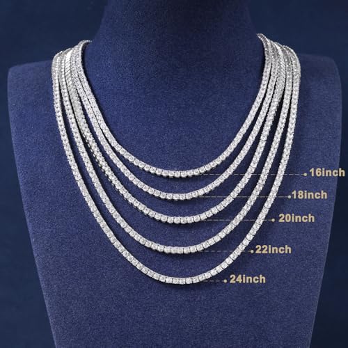 Lulu Mel Tennis Necklace for Women Men, 3/4/5mm Gold Plated Classic silver Tennis Chain Choker Necklace 16-24 Inches, Iced Out 5A Cubic Zirconia Stones Diamond Chain Lady Fashion Dainty Jewelry4