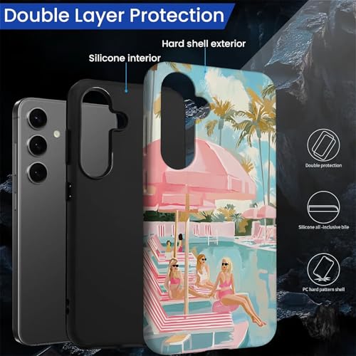 TAMEFOX Case for Samsung Galaxy S23 FE,Anti Drop Scratch Protective Phone Cover Case for Women Girl-Pink Pool Girly Summer Vacation - image 4