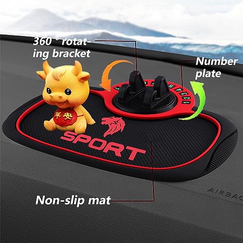 Image of Wolf Non-Slip Phone Pad for 3-in-1 Car 360 Degrees Rotating Car Phone Holder,Car Dashboard Organizer Mat Sticky Pad with Temporary Car Parking Card Number Plate Multifunctional Gift (Red)