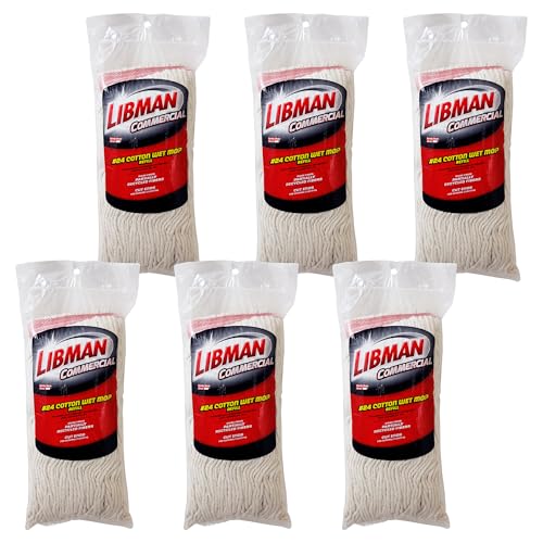 Image of Libman Commercial 975 24 Cut-End Wet Mop Head, Recycled Cotton Blend, 20 oz., White (Pack of 6)