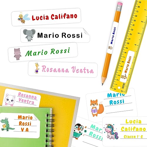 230 Etichette personalizzate colorate scuola materiale didattico in 2 formati convenienza,180 adesivi 50x10mm e 50 adesivi 50x30mm,utili a segnare penne, quaderni, matite, libri, ecc. BIANCO