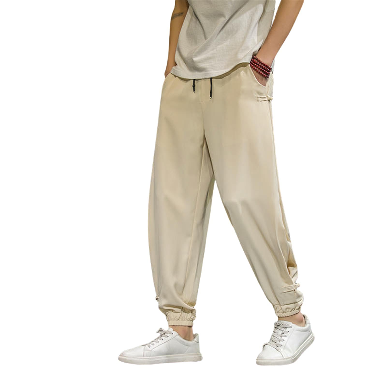 Pantaloni lunghi da uomo in seta di ghiaccio sottile di estate casual allentato stile cinese Harem lanterna pantaloni lunghi