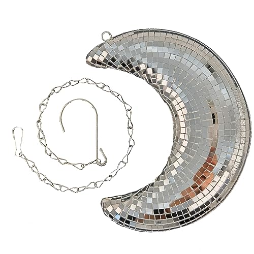 Valentines-Day Gift Disco Ball Moon-Shaped - Disco Balls Decor for Party,Room,Home,Bar,Hanging Disco Decor Retro-Reflective Disco Ball Lights Funky Home Decor(8 inch)