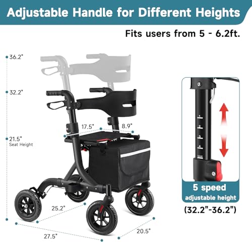 Image of MAXWALK Foldable Rollator Walker for Seniors with Seat, 18 lb Lightweight