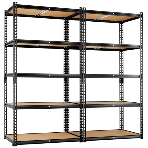 Image of LEVELEVE 5-Tier Storage Shelving Unit, Metal, for Kitchen, Garage, Laundry Room, Adjustable, 34 inch L x 16 inch W x 72 inch H, Rectangular, 2 Pack