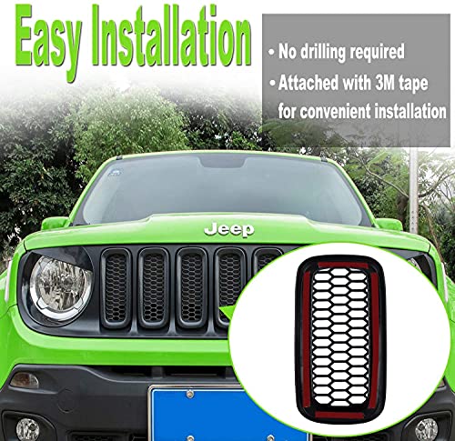 Image of YMT 7PCS Front Grille Inserts Black Mesh Grill Guard Cover Trim Fit for Jeep Renegade 2015 2016 2017 2018