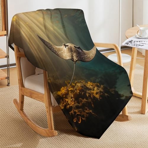 Couverture raie manta plaid polaire lit et canapé douce - 8
