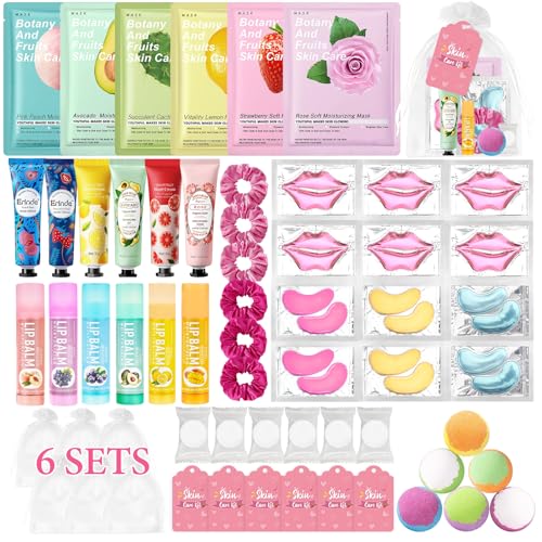 Erinde 60 Stück Spa-Party-Zubehör für Mädchen Geschenkset für Frauen Spa-Party-Geschenke mit Gesichtsmasken für Hautpflege Handcreme Lippenbalsam Lippenmaske Geburtstagsgeschenk für Frauen