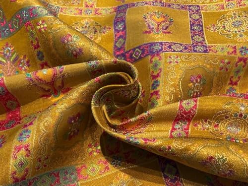 Tissu brocart de soie doré anti-affaissement à motifs floraux pour vestes rigides