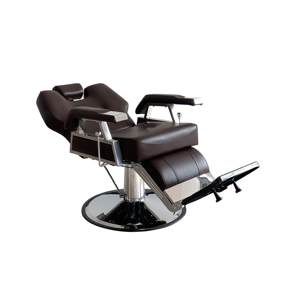 Friseurstuhl Modern Verchromt Braun Hydraulisch Neigbar 360° Salon 110x70x100-113 cm