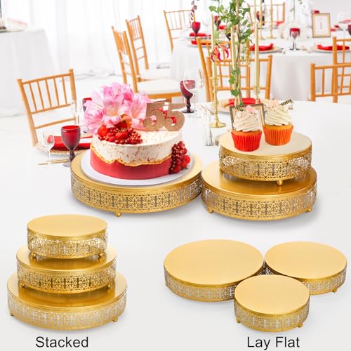 Youeon 3 Pack Metal Gold Cake Stand, 12/10/8 Inch Round Cake Stands for Dessert Table, Cupcake Pastry Display, Elegant Metal Display Risers for Weddings, Parties, and Events - Image 8
