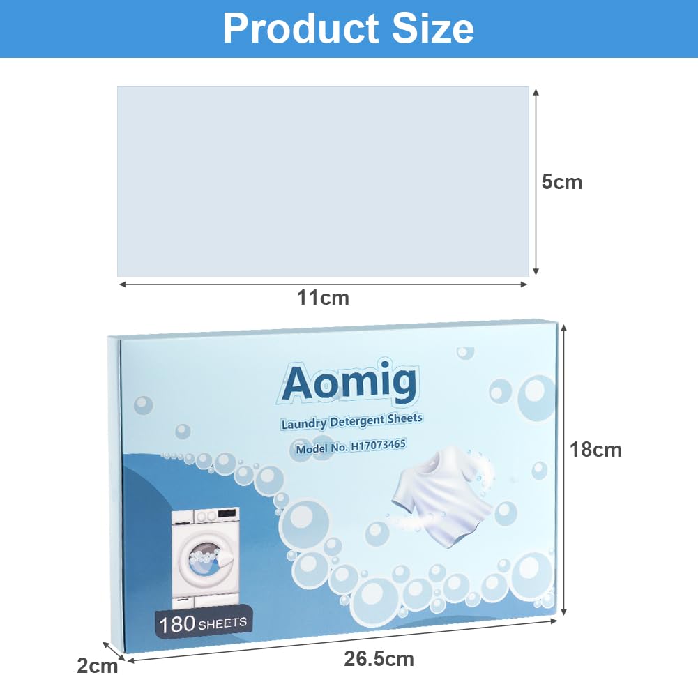 Aomig Arkusze detergent do prania, 180 arkuszy, ekologiczny arkusz mydła do usuwania głębokich plam