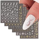 6 Hojas Pegatinas Uñas Decorativas Estrella Luna Sol Calcomanías para Uñas Pegatinas Uñas Adhesivas Nail Stickers Art Decoración Uñas