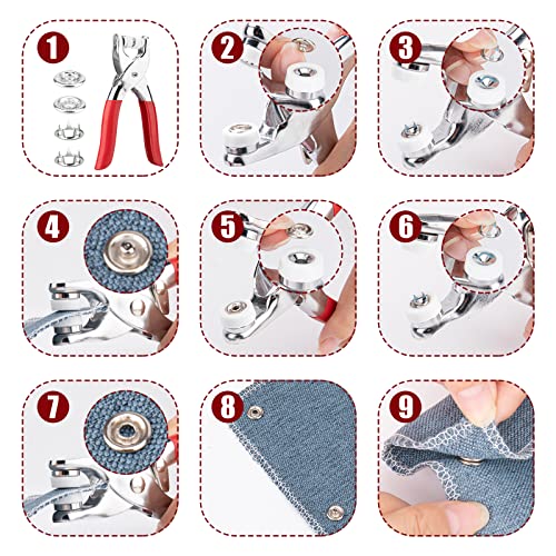 Clatoon 200 Sets Metal Snaps Buttons With Fastener Pliers Press Tool Kit Perfect For Diy Crafts Clothes Hats And Sewing (10 Colors,9.5Mm) #TOP4