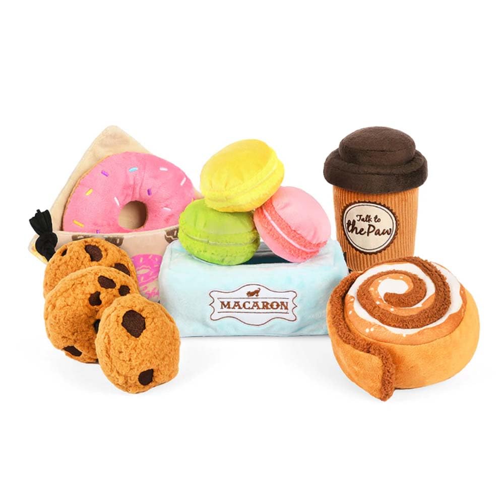 P L A Y Cute Plush Dog Toys - Pup Cup Cafe Coffee Shop Themed Durable Squeaker Chew