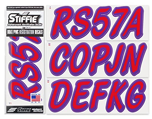 Image of STIFFIE Whipline Solid Red /Purple 3 inch Alpha-Numeric Registration Identification Numbers Stickers Decals for Boats & Personal Watercraft