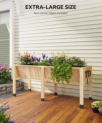 72x26x30 Inch Raised Garden Bed With Leg For Outdoor Growing Vegetables and Herbs, 6X2X2.5 Ft Elevated Wood Planter Box Stand With Hooks for Backyard, Patio, Balcony w/Non-Woven Liner, 13.7In Depth