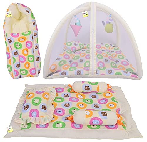 Image of Kwitchy New Born Baby Bedding Combo of Mattress with Net | 4 Pcs Gadda Set (0-6 Months) Yellow (3PCS Set)