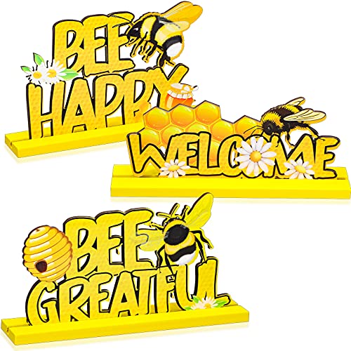 3 Pieces Bee Table Decor Signs Bee Classroom Decorations Bee Decorations for Classroom Bee Themed Classroom Bee Stuff Bumble Bee Decorations for Home