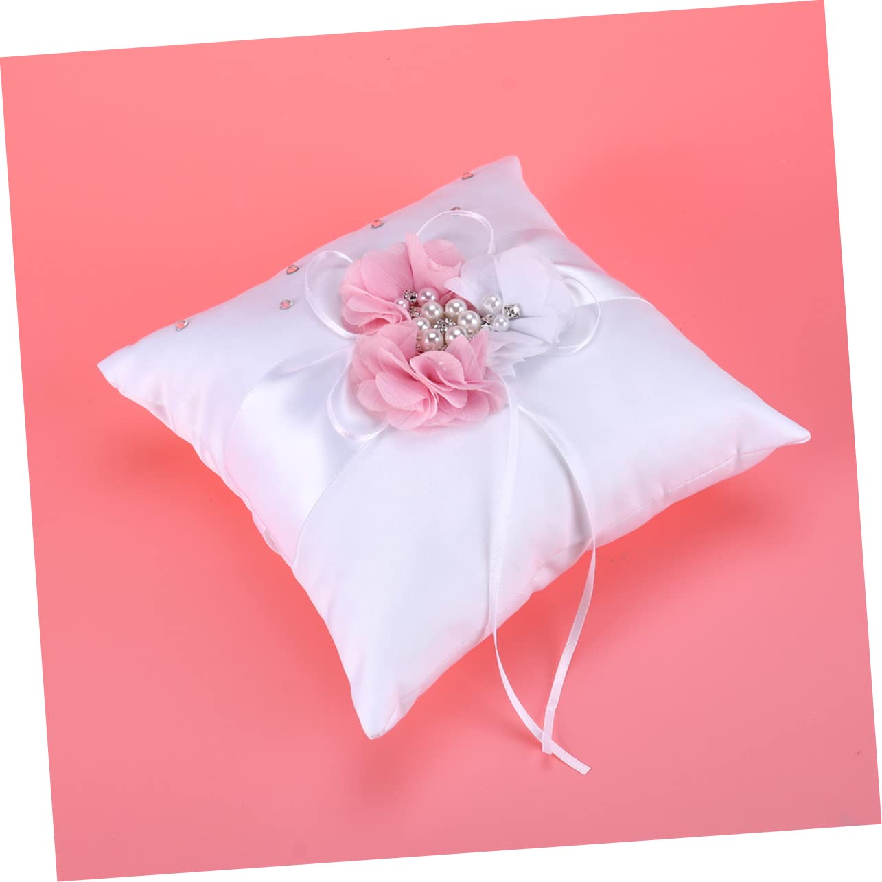 KOMBIUDA 2stücke Ringkissen Mit Perl Und Blumen-Dekoration Für Hochzeiten Elegantes Und Komfortables Kissen Für Ringträger Für Zeremonien Weiß Und Rosa