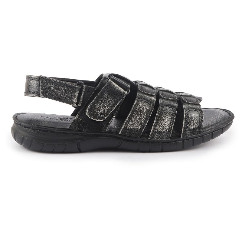 Image of FAUSTO Men Genuine Leather Multi Strap Open Toe Broad Feet Roman Sandals with Adjustable Back Strap | Slip Resistant Lightweight Sole