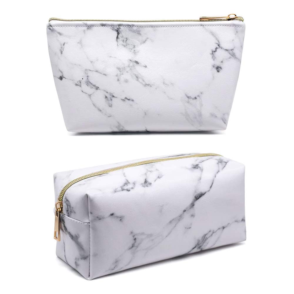 2 Stück Marmor Kosmetiktasche Aus PU-Leder – Reißverschluss-Make-up-Tasche Für Reise Und Alltag