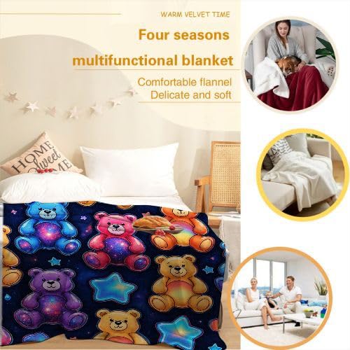 Mantas para Sofas Grandes 220x240 Oso Colorido, Manta Termica Franela Mantilla Felpa para Cama 135/150, Mantitas Polar Suave y Cálida para Perro Mascota Habitacion Dormitorio