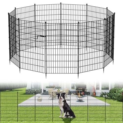 SUNYRISY Metall Gartenzaun Steckzaun Hundezaun für Hunde 100cm H Mit Tür 13 Panels 8 5 m L Hühnerzaun Mobiler Zaun für Haustier Tierbarriere Bordüre für Hof Terrasse Keine Graben