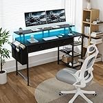 Black Computer Desk with Shelves and Drawers - 47 Inch Home Office Desk with Drawers and Shelves, Small Black Desk with Shelves, Computer Desk with Monitor Stand, RGB Gaming Desk with Power Outlet - Image 2