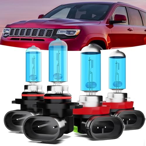 Image of Headlights Compatible with 2011-2016 Jeep Grand Cherokee Halogen Headlight Bulbs,9005 /HB3 /H10 High Beam & H8 /H9 /H11 Low Beam Headlight Bulbs Combo,Plug And Play,Pack of 4