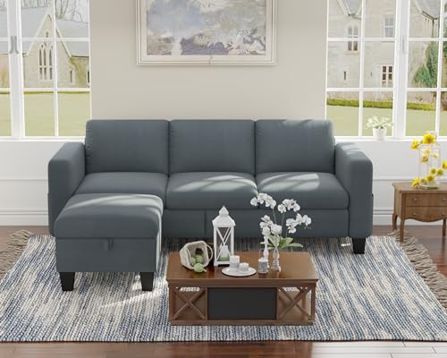 Image of SRMS Sectional Couches for Living Room 78 inch L Shaped Sofa with Storage Ottoman | Free 3 - Pillows | Sofa Set for living Room, Office, Hotel | Modern Classic 3 Seater Sofa Set | Timeless Appeal | Grey
