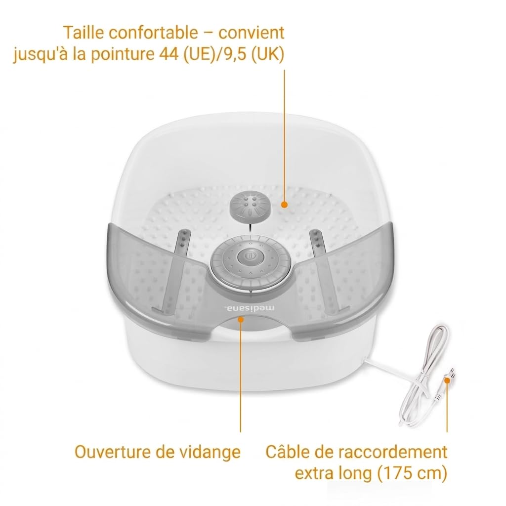medisana FS 881 Spa pour pieds, Refelxologie agréable, Bain de pieds de massage, Bain de pieds, Masseur de pieds avec vibration, Jusqu'à la pointure 44