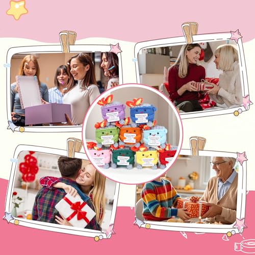 Image of RovyFota Emotional Support Crochet Dumpster Fire with Positive Card Cute Room Decor Knitted Toys Funny Crochet Support Buddies Gifts for Friends (9pcs Mix)