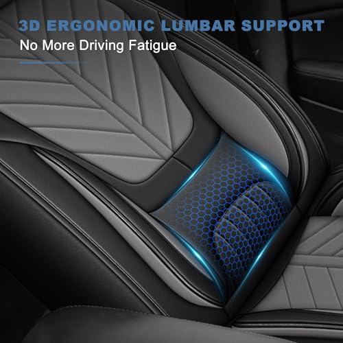 Image of for Chevy Chevrolet Silverado Seat Covers 2007-2025 2026 | Gmc Sierra 1500 2500hd 3500hd Full Set Crew Cab Leather Seat Protectors with Lumbar Support(5 Seats,Black&Grey)