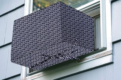 Image of The Furnishing Tree Elastic fit waterproof Polyester window ac cover suitable for Croma 1.5 Ton, Dustproof cover for inner and outer section, In CM: (67.31x66.04x45.72), Leaf Pattern Blue