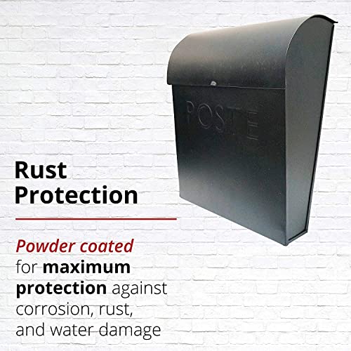 Image of NACH Black Wall Mount Mailbox with Detachable Newspaper Holder, French Euro Black Mailboxes for Outside, Pre-Drilled Holes for Easy Installation, Waterproof & Rust-Resistant, 12 x 11.2 x 4.5 Inches