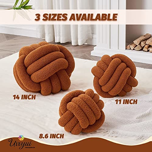 Image of Uvvyui Knot Pillow Ball, Soft Home Decorative Pillows, Round Throw Pillow, Handmade Knotted Plush Pillow, Round Boucle Pillow Cushion (14 Inches Caramel)