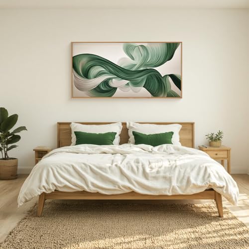 Image of KAIRNE Green Abstract Framed Canvas Wall Art Set,Minimalist Green Lines Wall Decor,Modern Flowing Texture Art Prints,Neutral Smokes Waves Artwork for Living Room,Bedroom,Farmhouse,Office-40 x20 x1