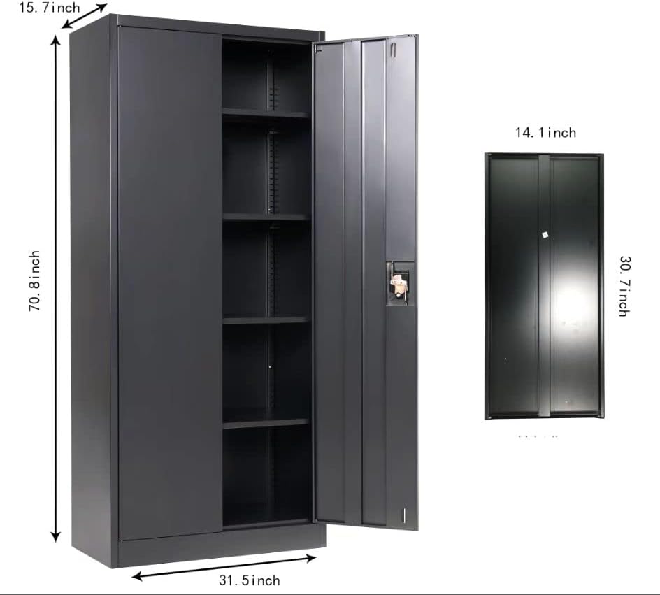 Miniatura 2 de Archivador de metal con 2 puertas y 4 estantes, gabinete de almacenamiento de acero con cerradura, perfecto para el hogar, escuela, oficina (gris)