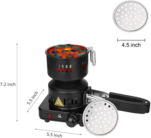 Miniatura 6 de Arrancador de carbón multiusos quemador de carbón, estufa eléctrica de coco con pinzas desmontables de acero inoxidable, cables más largos de 4.9